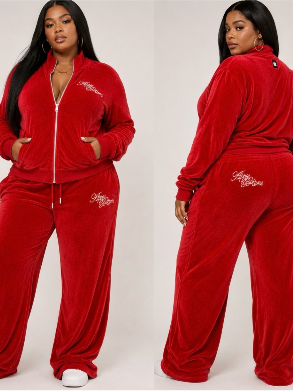 Apple Bottoms Red Velour Tracksuit Set 2X TG Y2K Zip Jacket Wide Leg Pants